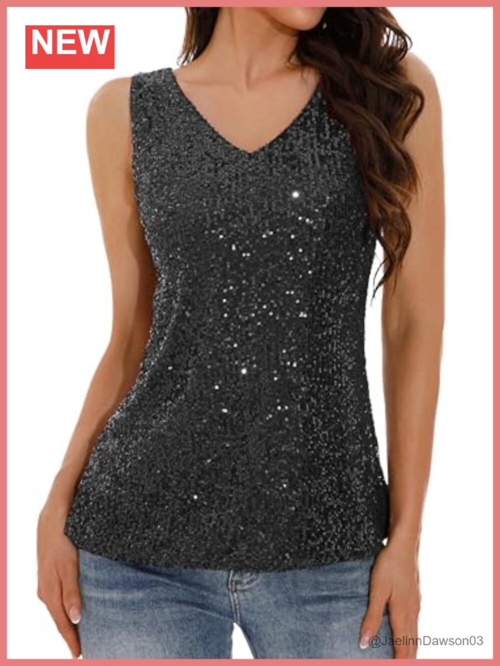 Sequin Tank Top V Neck Sleeveless Sparkly Dressy Blouse Party